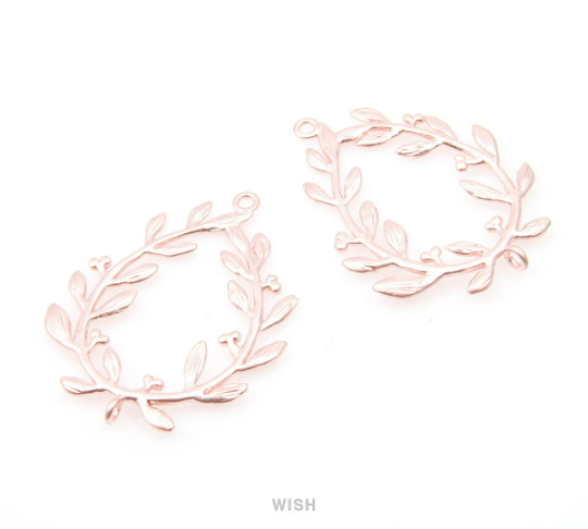 Laurel Wreath Connectors in Matte Rose Gold, Laurel Charms / MMRG-053-C