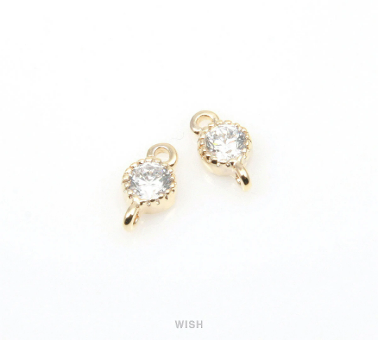 Round Cubic Zirconia Connector in Gold, Round Shape Cubic Zirconia/ CG-056-P (4pcs)