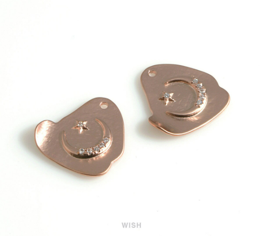 Star and Crescent in Cloud in Matte Rose Gold, Star and Crescent Cubic Zirconia Charms / MMRG-668-P