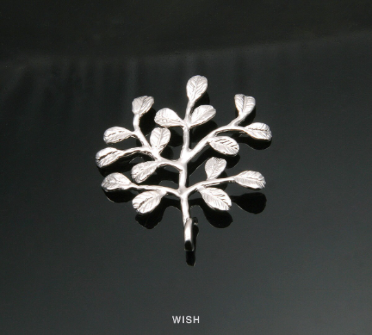 Leaves and Branch Pendant in Matte Rhodium, Tree Charm / MMRH-258-P