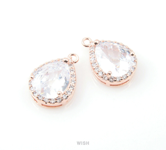 Teardrop Cubic Zirconia Pendants in Rose Gold, Sub Rheinstone / CRG-040-P (Large)