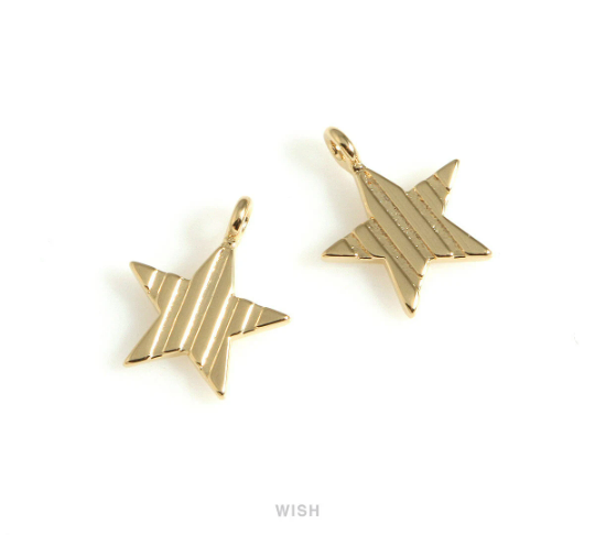 Stripe Star Pendants in Gold, Twinkle Star Charms  / MG-659-P