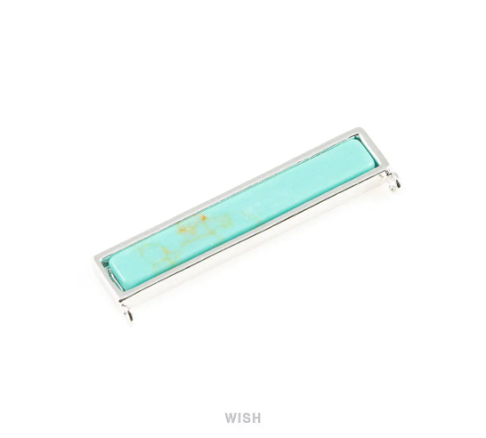 1piece Turquoise Bar Stone Charm in Rhodium, Gemstone Framed Pendant /STQRH-065-P (Large)