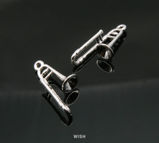 Trombone Pendants in Rhodium, Musical Instrument Charms / MRH-326-P