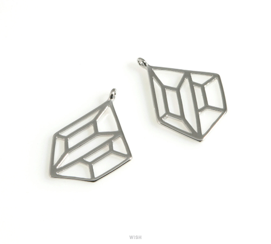 Geometric Pentagon Charm in Rhodium, Open Pentagon Necklace Pendants / MRH-629-P