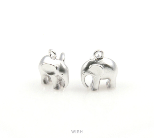 Elephant Pendants in Matte Rhodium, Solid Elephant Charm / MMRH-167-P (Large)