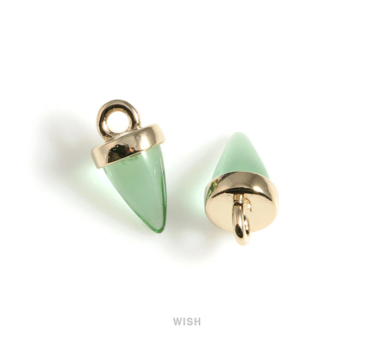 Apple Green Cone Glass Charm in Gold, Peridot Point Gemstone Pendant / SAPG-120-P