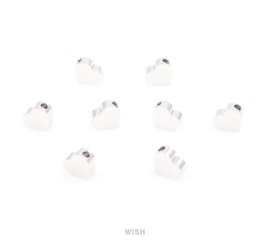 Small Heart Pendants in Rhodium, Heart Beads / MRH-039-B (8 pcs)