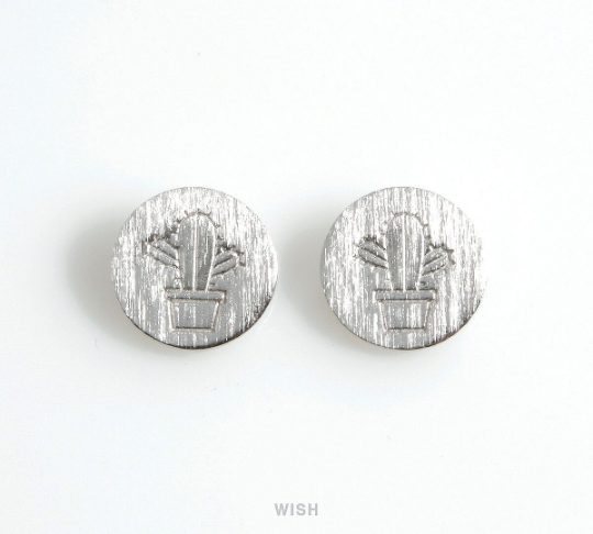 Cactus Disc Pendant in Matte Rhodium, Cactus in Coin Charm / MMRH-485-P