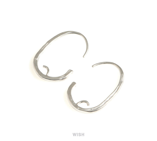 Textured Oval Hook Earrings in Matte Rhodium, Hammered Ellipse Hook Earrings / MMRH-707-E