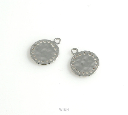 Hammered Disc Pendants in Matte Rhodium, Hammered Coin Charm / MMRH-448-P