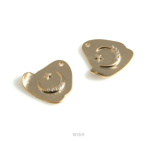 Star and Crescent in Cloud in Matte Gold, Star and Crescent Cubic Zirconia Charms / MMG-668-P