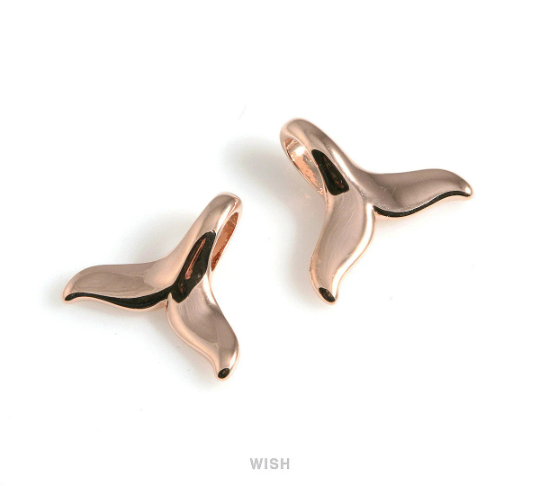 Large Whale Tail Pendant in Rose Gold, Mermaid Tail Charm /MRG-548-P