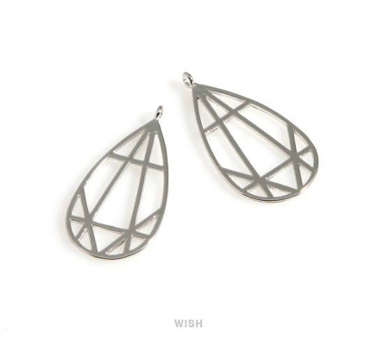 Geometric Drop Charms in Rhodium, Geometric Teardrop Pendants / MRH-650-P