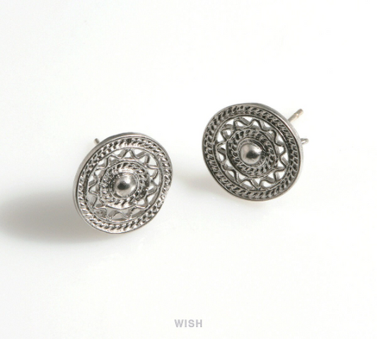 Oriental Circle Stud Earrings in Matte Rhodium / MMRH-607-E