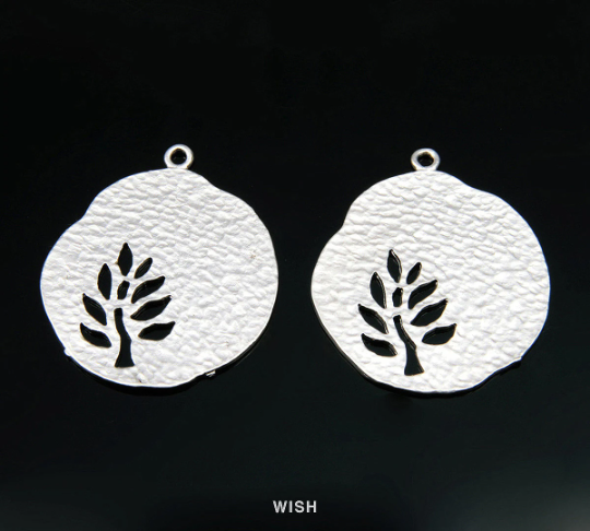 Oak Tree in Pear Pendants in Matte Rhodium, Oak in Pear Charms / MMRH-136-P (Large)