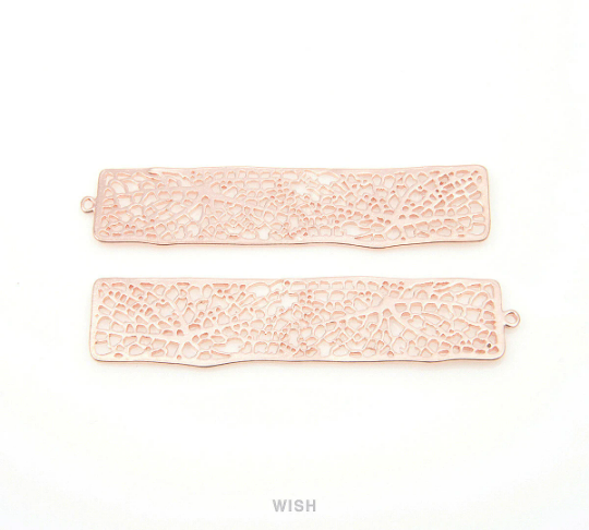 Mesh Bar Pendants in Matte Rose Gold, Rectangle Net Charms /MMRG-054-P (Large)