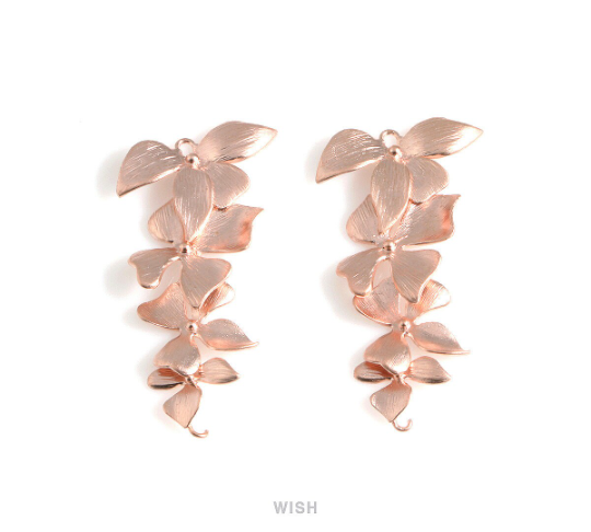 Quadruple Orchid Pendant in Matte Rose Gold, Quadruple Orchid Charm / MMRG-209-P