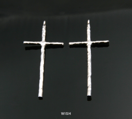 Hammered Cross Pendant in Matte Rhodium, Latin Cross Charm / MMRH-276-P