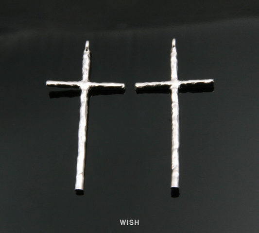 Hammered Cross Pendant in Matte Rhodium, Latin Cross Charm / MMRH-276-P