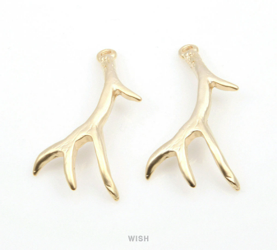 Deer Antler Pendant in Matte Gold, Antler Charm / MMG-328-P