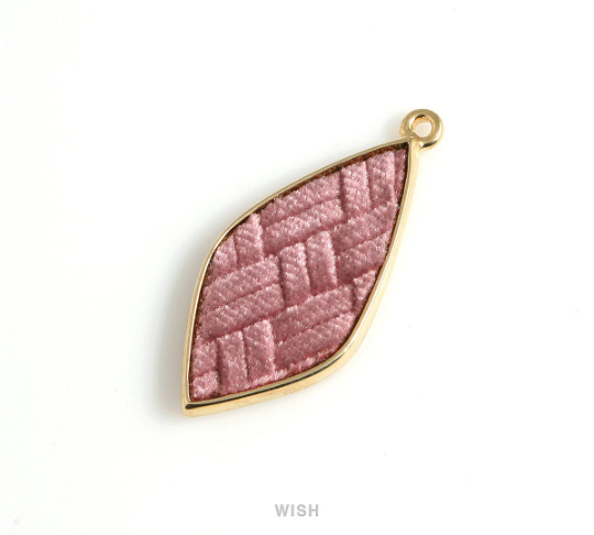 Pink Velvet Pendant in Gold Drop Frame, Pink Velvet Drop Charm / LPKG-487-P