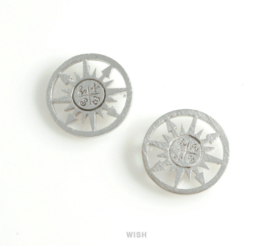 Compass Disc Pendants in Matte Rhodium, Compass Charm / MMRH-431-P