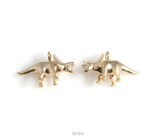 Dinosaur Pendants in Matte Gold, Triceratops Charm / Dinosaur / MMG-564-P