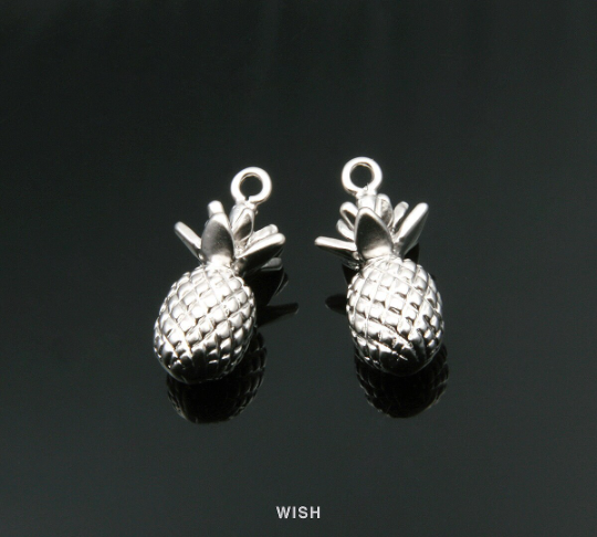 Pineapple Pendants in Matte Rhodium, Solid Pineapple Charms / MMRH-183-P