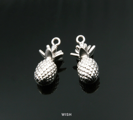 Pineapple Pendants in Matte Rhodium, Solid Pineapple Charms / MMRH-183-P