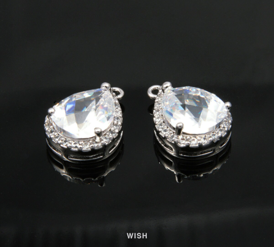 Teardrop Cubic Zirconia Pendants in Rhodium, Sub Cubic Zirconia / CRH-040-P (Large)