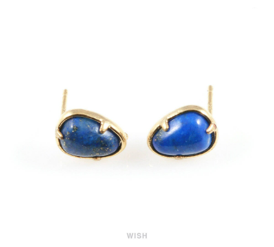 Lapis Lazuli Teardrop Stone Earrings in Gold, Gemstone Framed Ear Post /SLLG-068-E