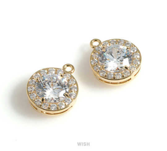 Round Cubic Zirconia Pendant in Gold, Round CZ Charm / CG-086-P