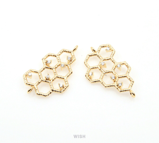 Cubic Zirconia Honeycomb Pendant in Gold, Beehive Charm / CG-065-P