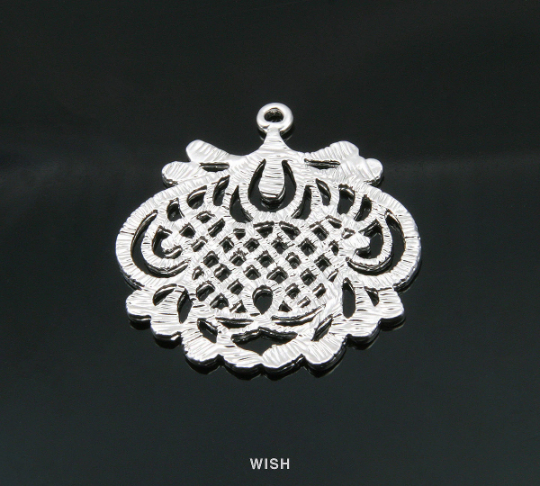 Paisley Flower Pendants in Matte Rhodium, Paisley Flower Charm / MMRH-509-P
