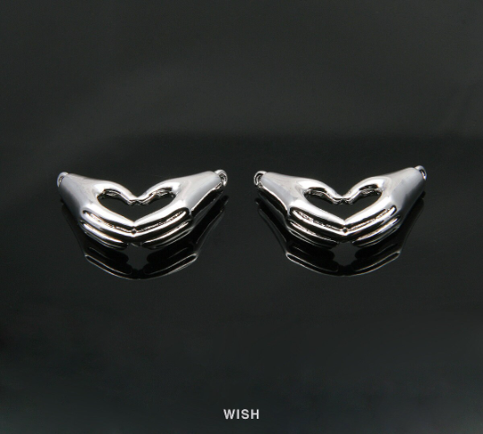 Heart Hands Pendant in Rhodium, Heart Hands Charm / MRH-285-P