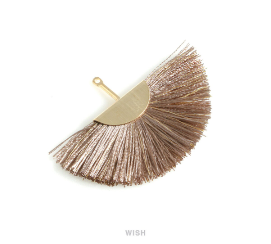 Semicircle Dark Beige Gold Thread Tassel in Gold, Semicircular Beige Thread Pendant / TDBG-009-T