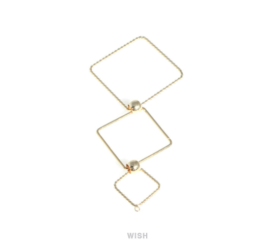 Triple Open Square Pendants in Gold, Triple Square Charm / MG-423-P