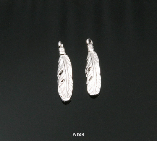 Dreamcatcher Feather in Matte Rhodium, Dream Catcher Feather Charm / MMRH-341-P