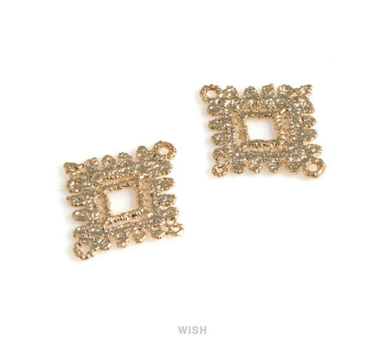 Rough Rhombus Geometric Pendants in Matte Gold, Rough Diamond Shape Charms / MMG-705-P