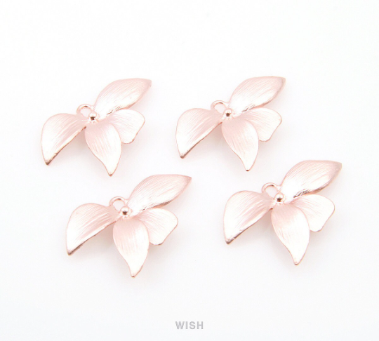 Orchid Flower Connectors in Matte Rose Gold, Floral Charms / MMRG-030-C