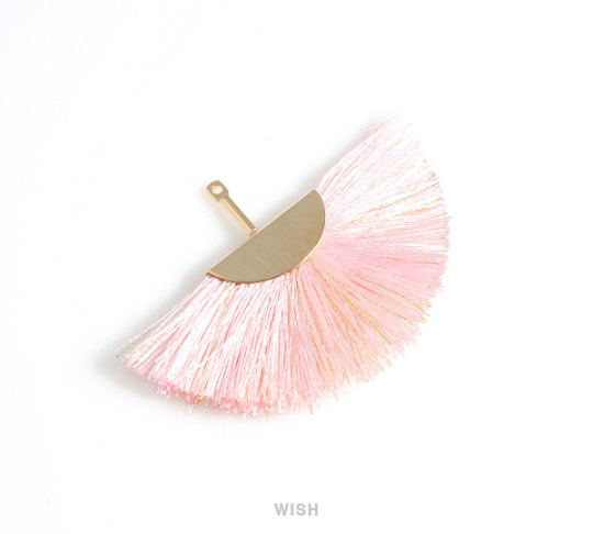 Semicircle Pink and Gold Thread Tassel in Gold, Semicircular Pink Thread Pendant / TPKG-009-T