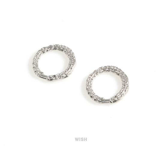 Rope Circle Pendants in Matte Rhodium, Straw Rope Circle Charms / MMRH-578-P