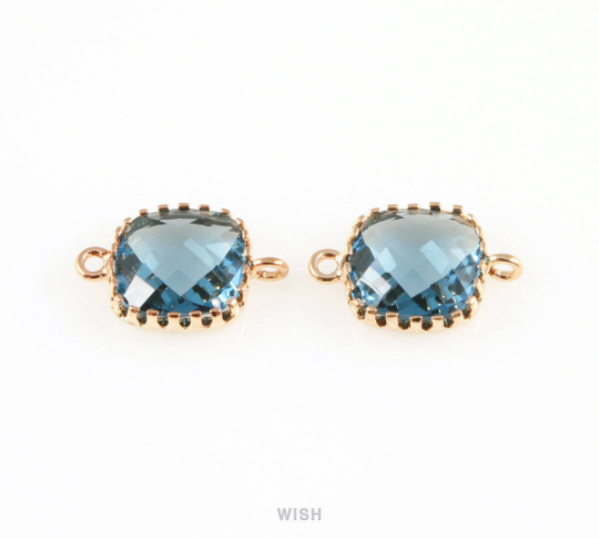 Montana Blue Faceted Glass Connector in Gold, Framed Square Connector / GMBG-007-P (1 Piece)