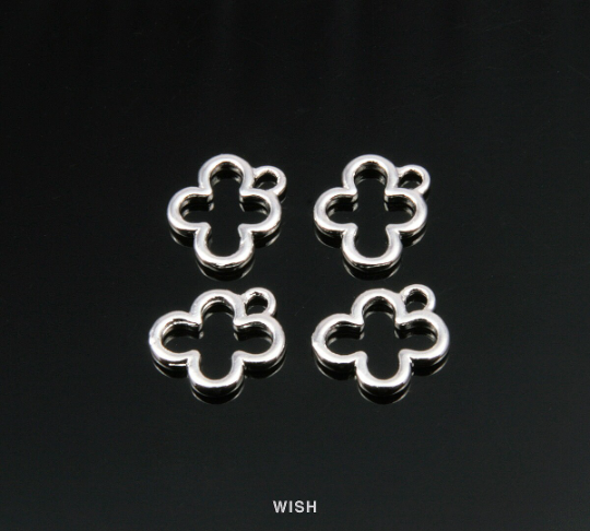 Tiny Clover Outline Pendants in Rhodium, Clover Outline Charms / MRH-163-P