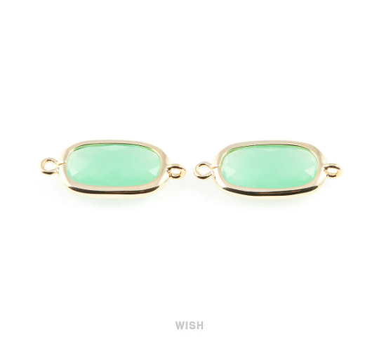 Mint Oval Glass Connector in Gold, Framed Oval Connector / GMTG-035-C