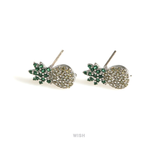 Cubic Zirconia Pineapple Stud Earrings in Gold, Pineapple Stud Earrings / MG-699-E
