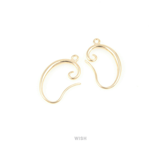 Kidney Bean Hook Earrings in Gold, Curved Hook Earrings /MG-034-E (2pcs)