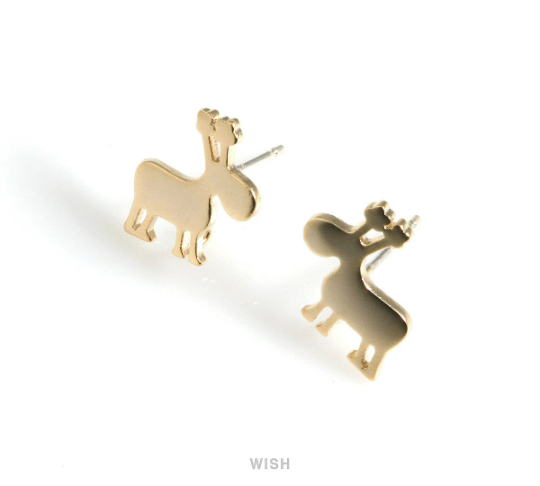 Reindeer Stud Earrings in Matte Gold, Reindeer Ear Studs / MMG-522-E