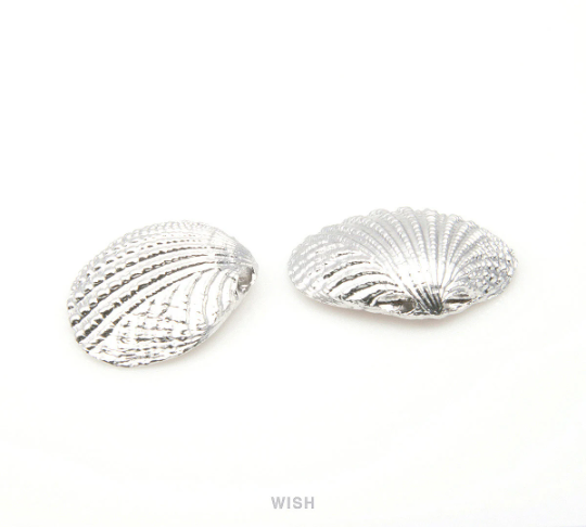 Seashell Pendant in Matte Rhodium, Seashell Charm / MMRH-212-P